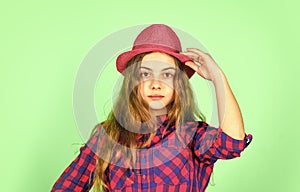 Funky beauty. happy childhood. small girl follow latest trends. pure and natural beauty. child has long hair. hipster