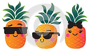 Funky cartoon pineapples with groovy leaves