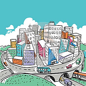 Funky city doodle illustration photo