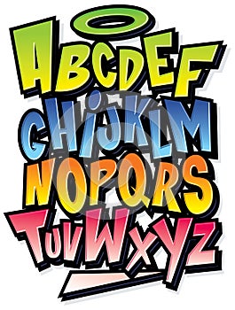 Funky colorful cartoon font type alphabet