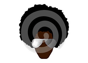 Funky cool african man with afro hairstyle and sunglasses  illustration isolated or white background