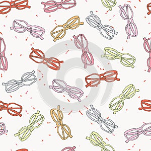 Funky cool eyeglasses. Hand drawn trendy seamless repeat vector illustration for textile, print, wrapping paper, paper