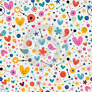 Funky cute cartoon retro note book paper pattern