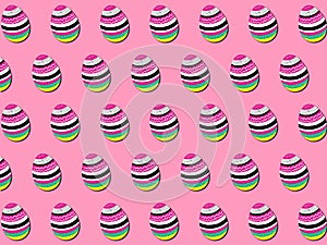 Funky Easter Eggs Pattern on Pink Background.