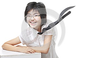 Funky, Geeky bespectacled girl with toothy smile photo