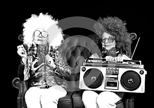 Funky grandma DJ twin retro ghettoblaster