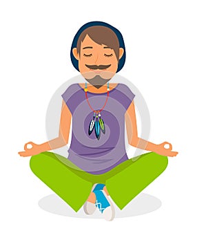 Funky hippie man yoga meditation