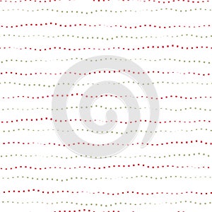 Funky irregular dashed hand drawn doodle lines in red and green. Seamless vector pattern on white background. Great for