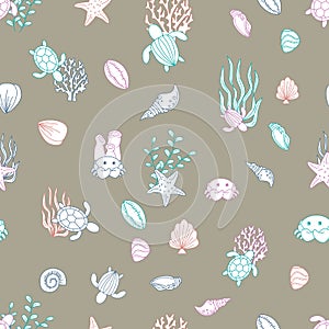 Funky line art ocean life  design as a seamless repeat pattern