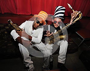 Funky musicians with saxophone