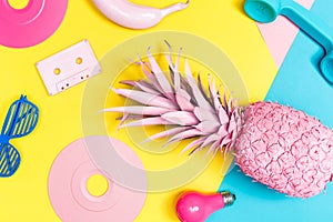 Funky painted objects on a bright background