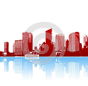 Funky panorama of city with reflection. Vector art