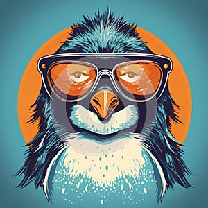 Funky Penguin Vector Art With Retro Futuristic Style