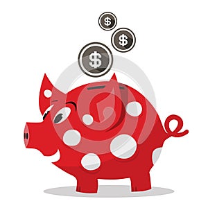 Funky Red Money Pig - Piggy Bank with Dollar Coins