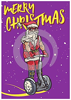 Funky Santa Claus Riding Personal Transporter Segway Ready to Welcome Christmas