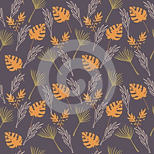 Funky Tropical Vector Seamless Pattern. Nice Summer Fabrics. Doodle Floral Background. Feather Dandelion