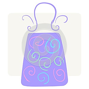 Funky violet shopping bag with colorful curls