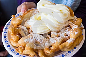 Funnel Cake with Soft Ice Cream
