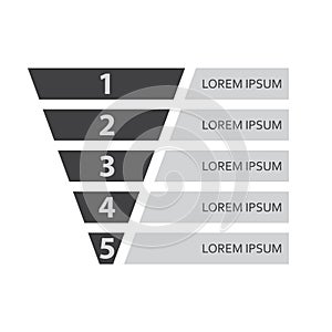 Funnel icon or symbol infographic template. Business concept with 5 options for marketing and sales. Vector illustration