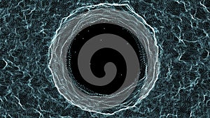 Funnel-shaped tunnel for movement between cyberspaces. Cosmic wormhole. Space travel concept. 3D rendering photo