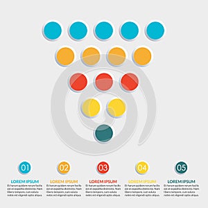 Funnel symbol. Cone or pyramid with circles. Marketing and sales design element. Infographics template with 5 steps, options
