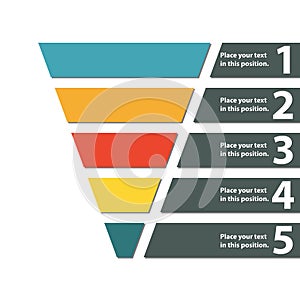 Funnel symbol. Infographic or web design element. Template for marketing, conversion or sales. Colorful vector illustration.