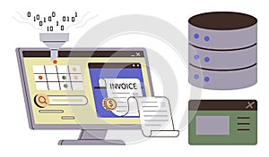 Digital Data Processing with Invoice Management System and Database Storage Elements