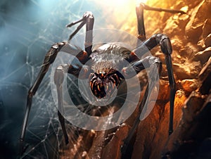 Funnel web spider with fly