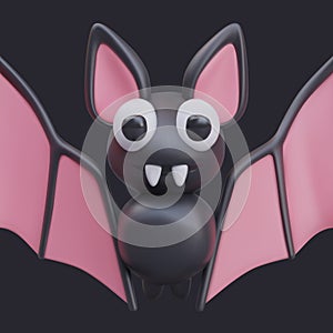 Funny 3D bat closeup. Flying nocturnal animal with white fangs