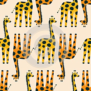 Funny African giraffes hand drawn vector illustration. Cute colorful safari animals seamless pattern for kids fabric.