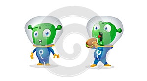 Funny alien and alien trying to eat earthy sandwich, stickers