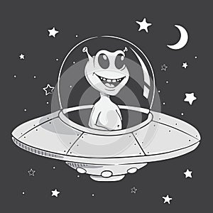 Funny alien flies in space