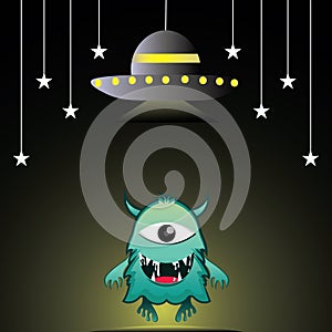 Funny alien vector illustration design and outer space background