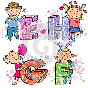 Funny alphabet with kids EFGH