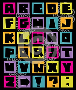 Funny alphabet letters in retro style.