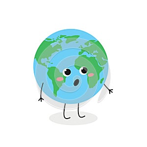 Funny amazed cartoon Earth character vector illustration