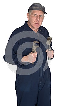 Funny Angry Auto Mechanic, Handyman, Isolated