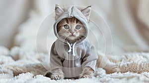 Funny animal background - Baby kitten cat pet wearing a jogging suit, generative ai