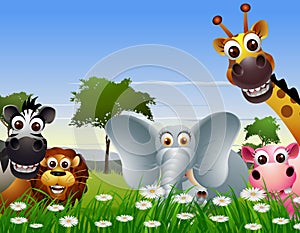 funny animal cartoon with nature background