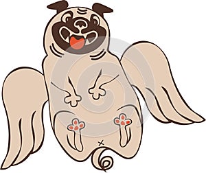 Funny animal character angel wings pug for Valentines day greeting card