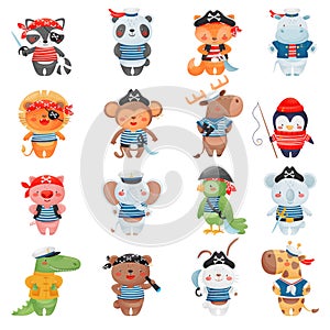 Funny Animal Character Pirates Sailing and Seafaring Big Vector Set