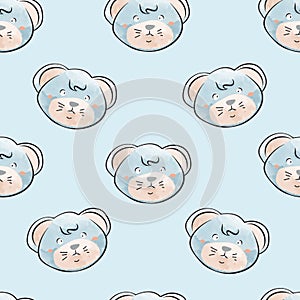 Funny animal mice cartoon, seamless pattern of wallpaper or background.  animal head mascot cute version cartoon vector