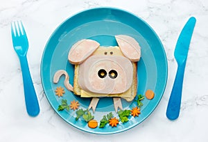 Funny animal sandwich for kids shaped cute pig