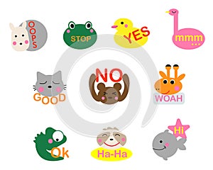 Funny animal vector sticker set.