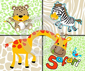 Funny animals cartoon on animals stripe background