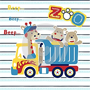 Funny animals  cartoon on truck