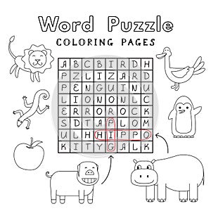 Funny Animals Coloring Book Word Puzzle