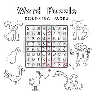 Funny Animals Coloring Book Word Puzzle