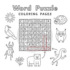 Funny Animals Coloring Book Word Puzzle