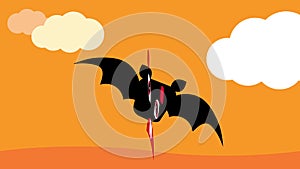 Funny animation of black bat floating and bouncing in pieces